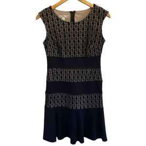 London Times Petites Sleeveless Black and Tan Lace Dress Cocktail Party 4P